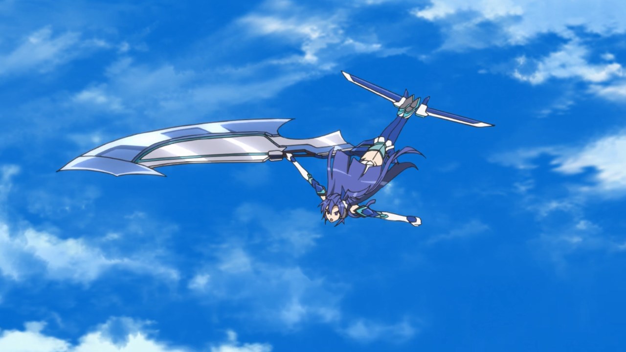Tsubasa diving from the sky with a big sword
